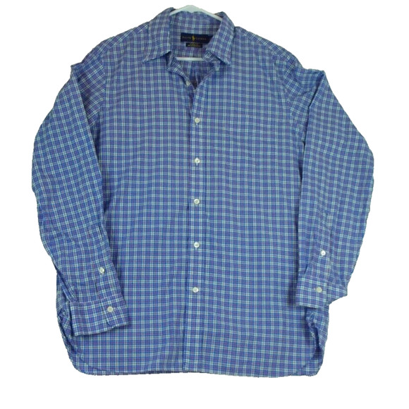 Ralph Lauren Men’s Shirt Large Blue Check Long Sleeve Button Up Classic Fit - Picture 1 of 10